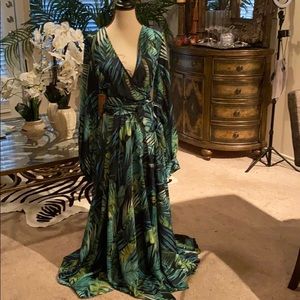 Green print dress #186